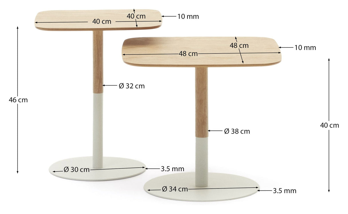 Watse sidebord, sett med 2, eik finér, 40x40/48x48