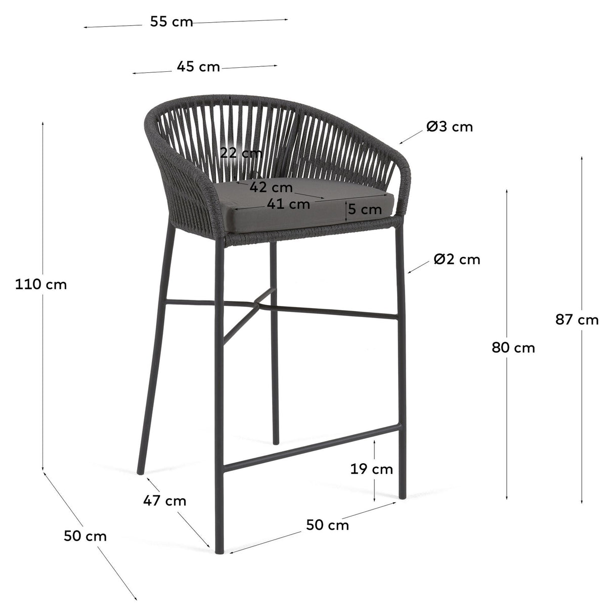 Yanet Barstool med tau, svart