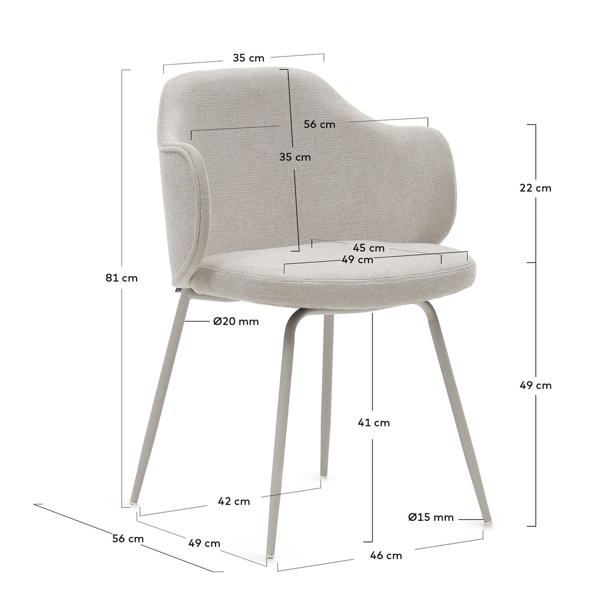 Yunia spisestol med armlener, beige stoff