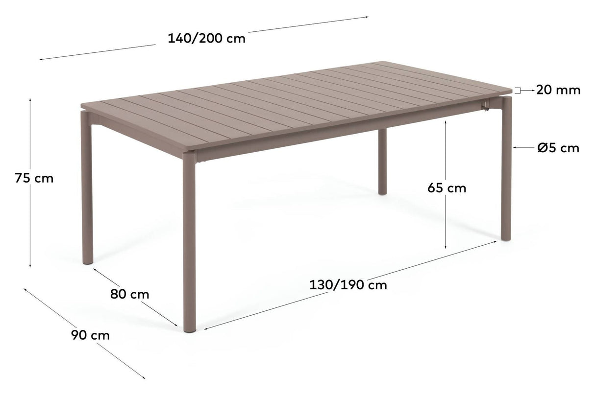 Zaltana Garden Table med forlengelse, 140/200x90, Mat Brown aluminium