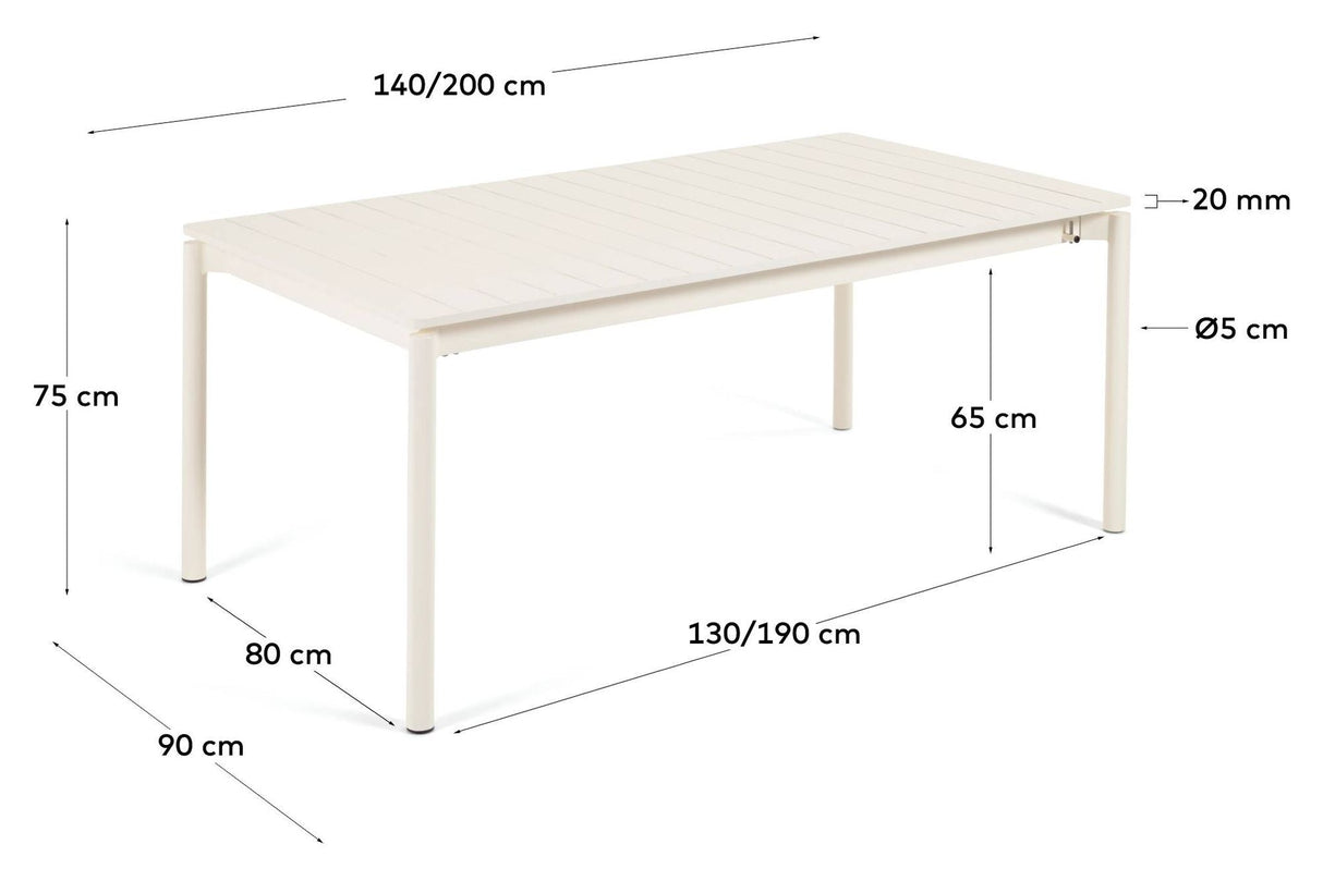 Zaltana Garden Table med forlengelse, 140/200x90, Mat White Aluminium