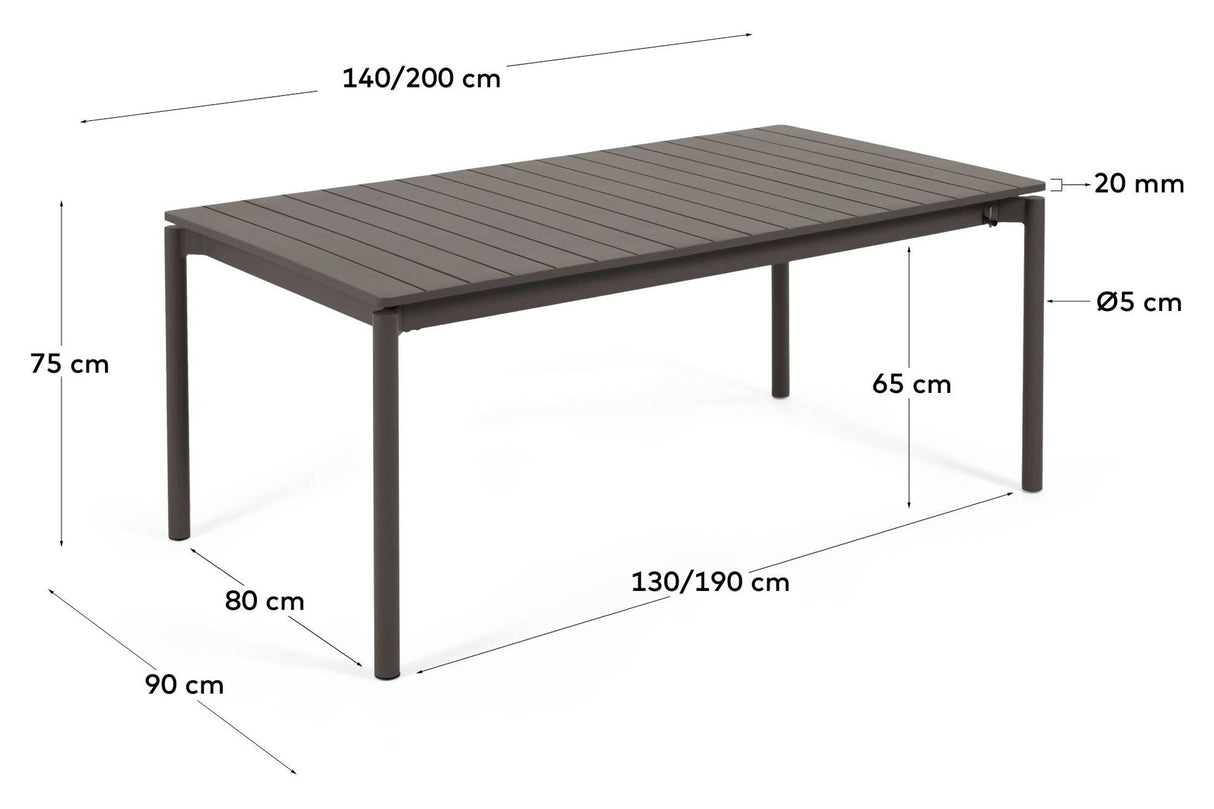 Zaltana Garden Table med forlengelse, 140/200x90, Mat Black Aluminium