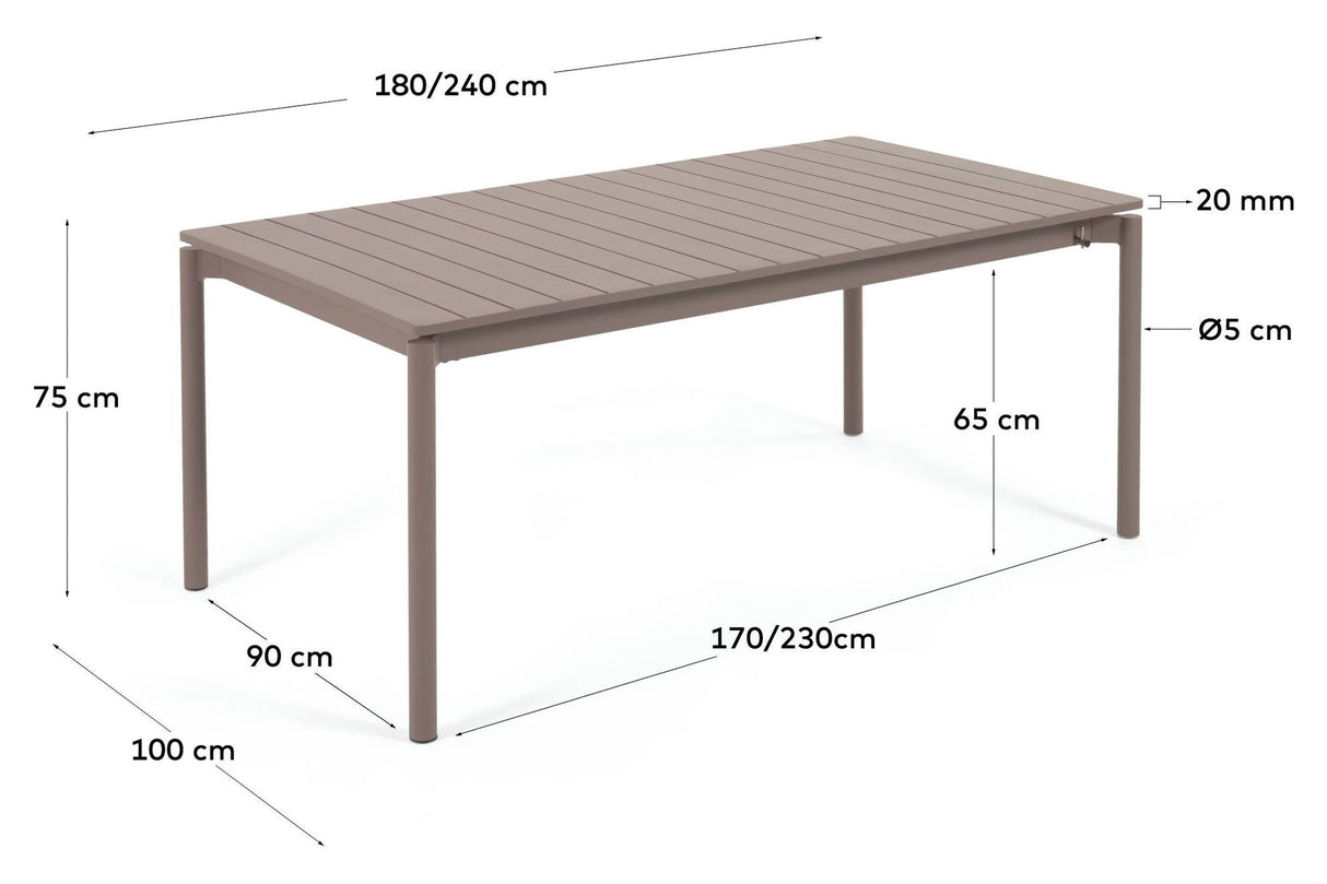 Zaltana Garden Table med forlengelse, 180/240x100, Mat Brown Alu