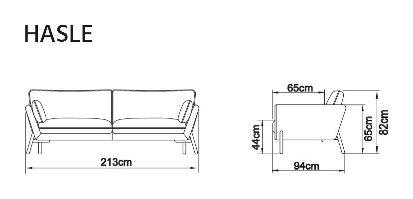 Hasle 3-seters sofa latte stoff, solide eikebeina