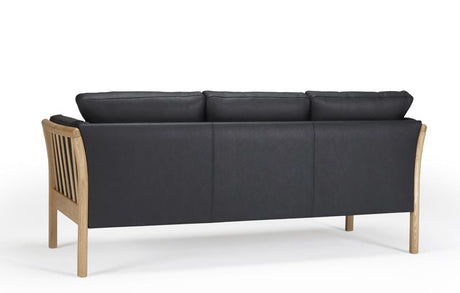 Aya 3 Pers. Sofa svart skinn, eik