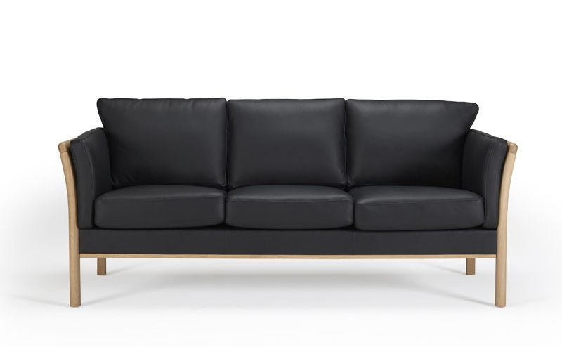 Aya 3 Pers. Sofa svart skinn, eik