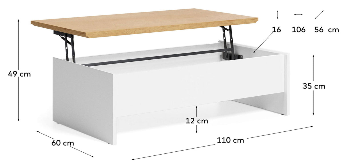 Abilen salongbord med Raise/Lower Function 110x60, White