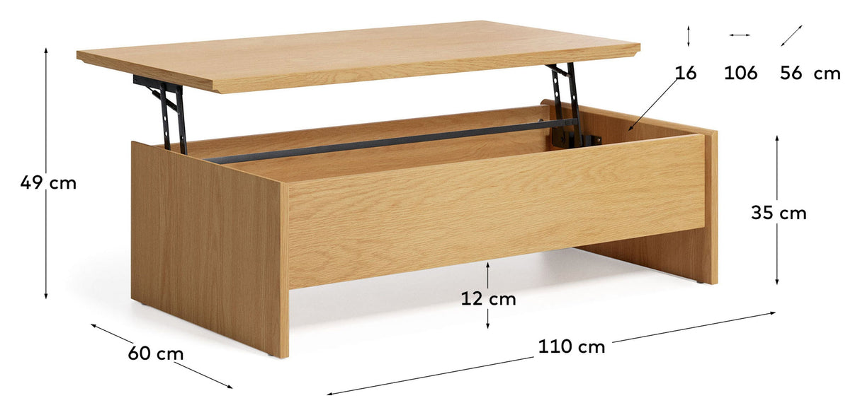 Abilen salongbord med Raise/Lower Function 110x60, Oak Veneer