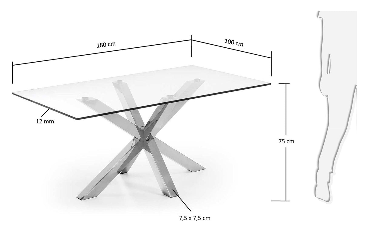 Argo, spisestue 180x100cm, glass/sølv