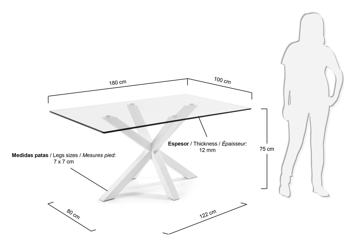 Argo, spisestue 180x100cm, glass/hvitt