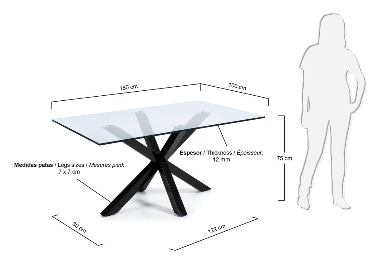 Argo, spisestue 180x100cm, glass/svart