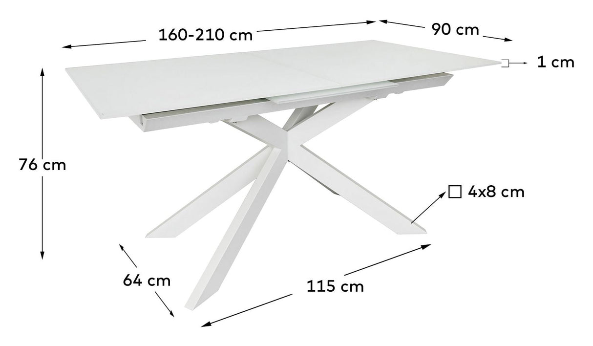 Atminda utvidbar tabell 160x90, hvitt glass og MDF