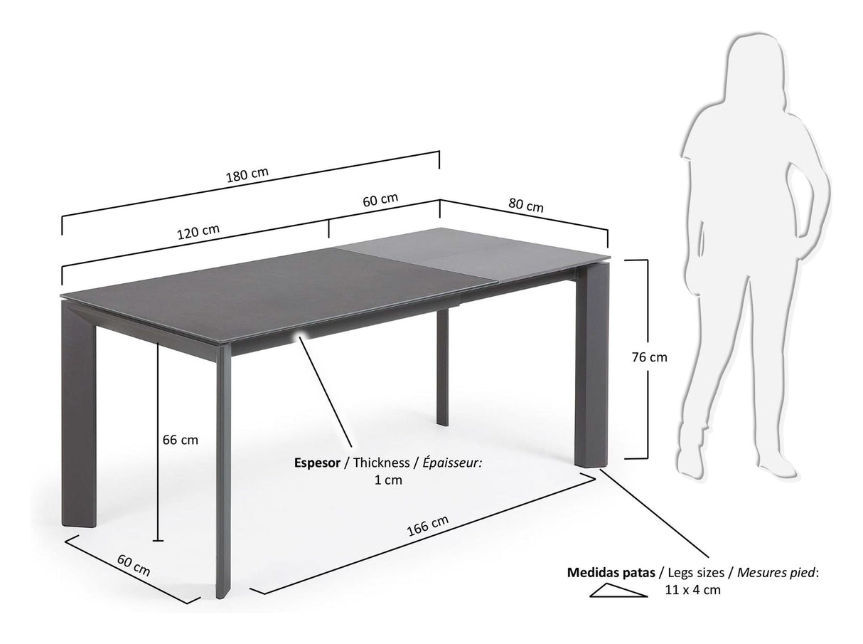 Axis, spisestue 120/180cm, grå