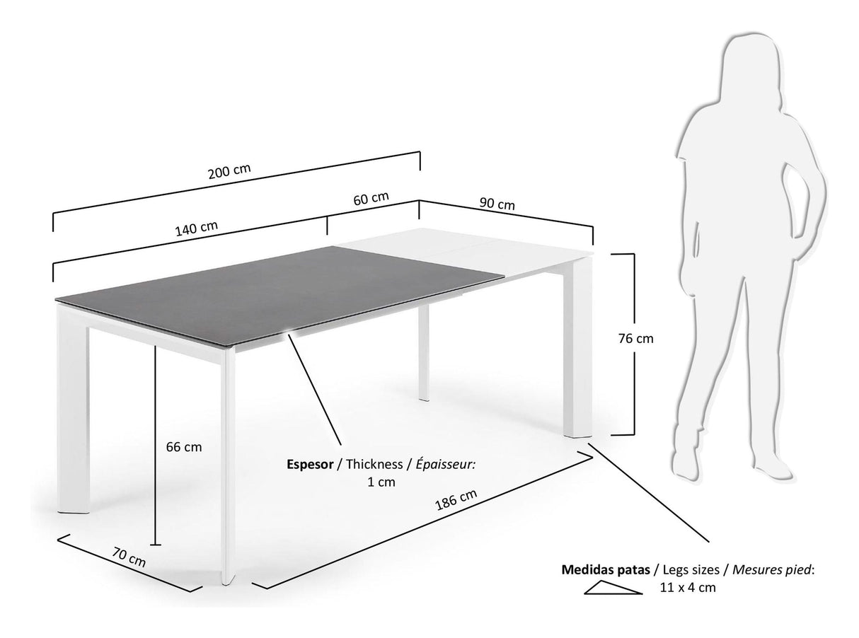 Axis, spisestue 140/200cm, grå/hvit