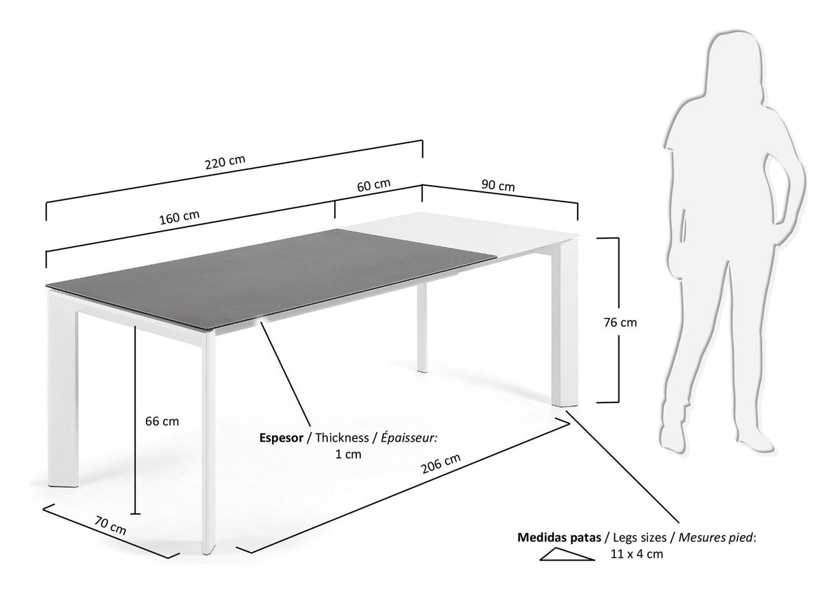 Axis, spisestue Tabell 160/220cm, grå/hvit