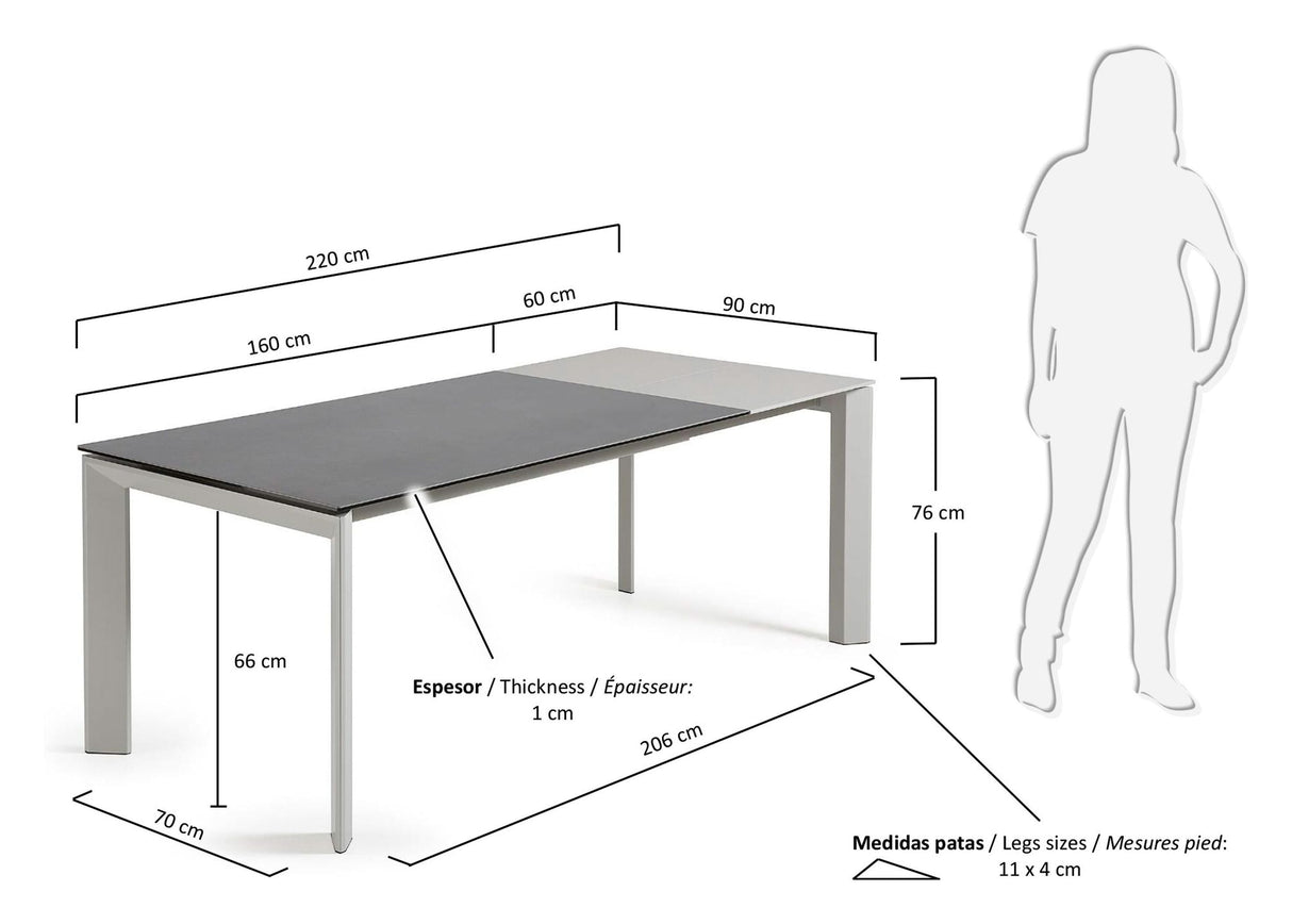 Axis, spisestue Tabell 160/220cm, grått/sølv