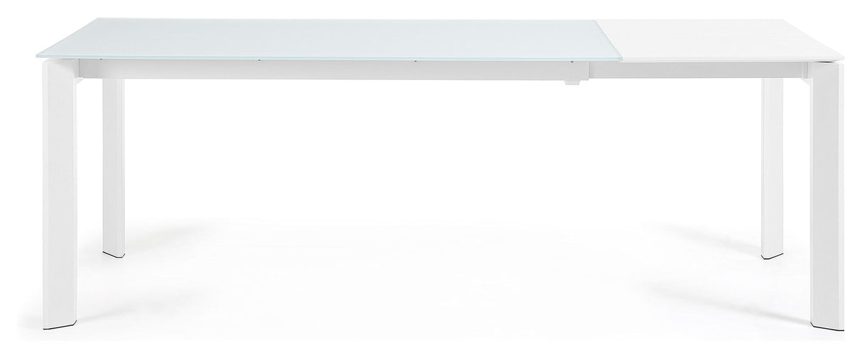 Axis spisebord med uttrekk, hvitt glass, 160 - 220x90