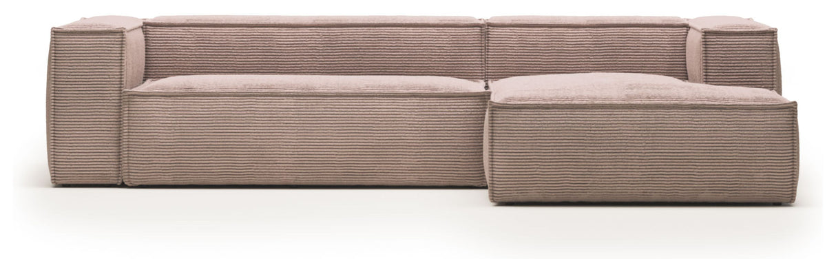 Blokker 3-personer. Sofa med høyre vender langs langs longue, B: 300, rosa fløyel