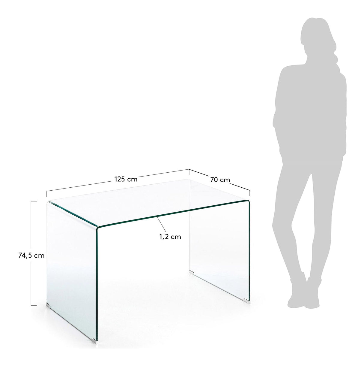 Burano Desk, herdet glass, 125x70