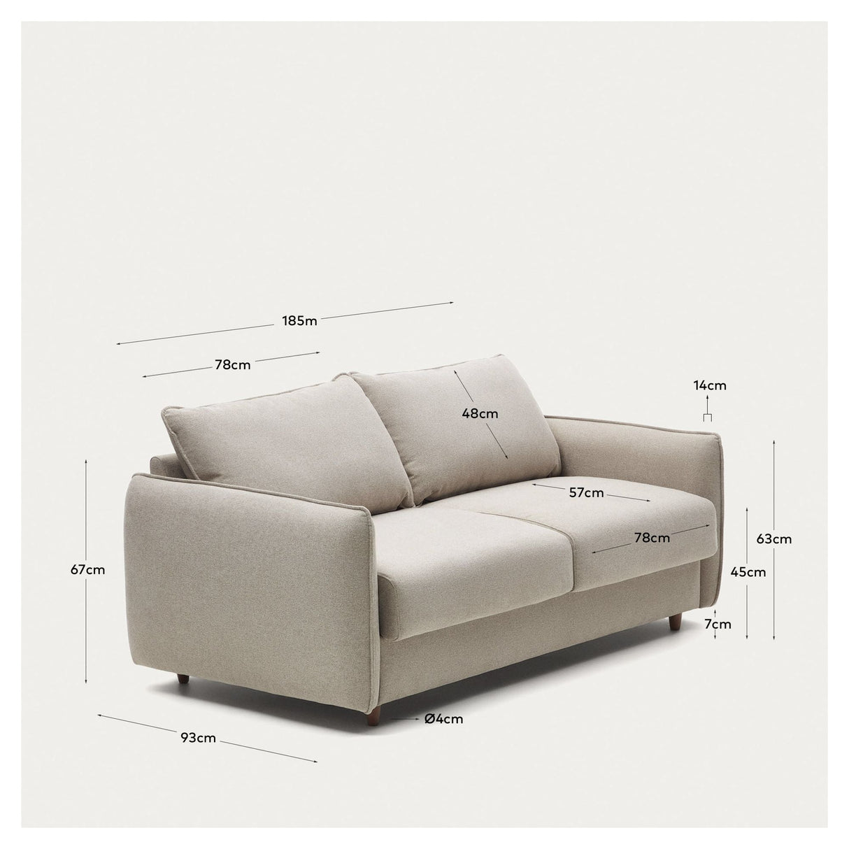 Carlota 2 Pers. Sofa seng, beige chenille