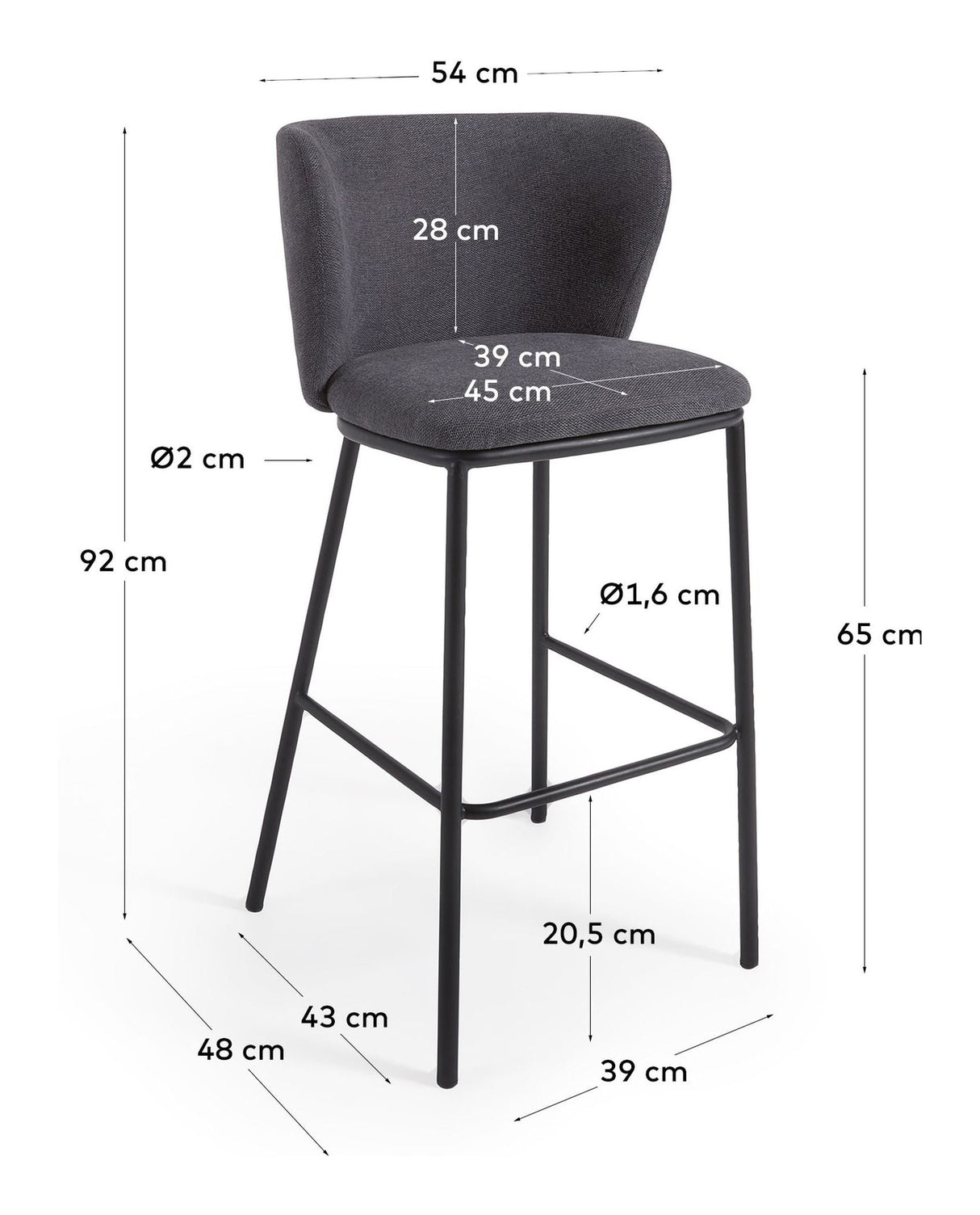 Ciselia Barstol 65cm, mørkegrå