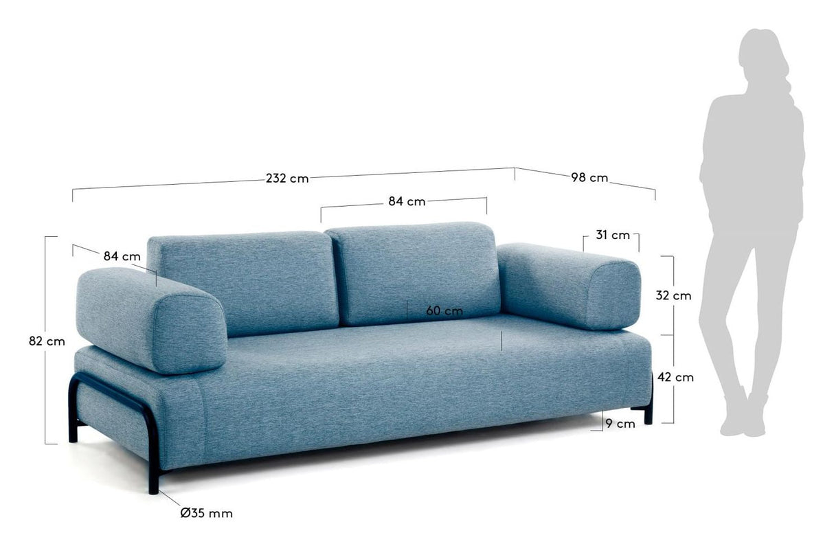 Compo 3-seters sofa, blå