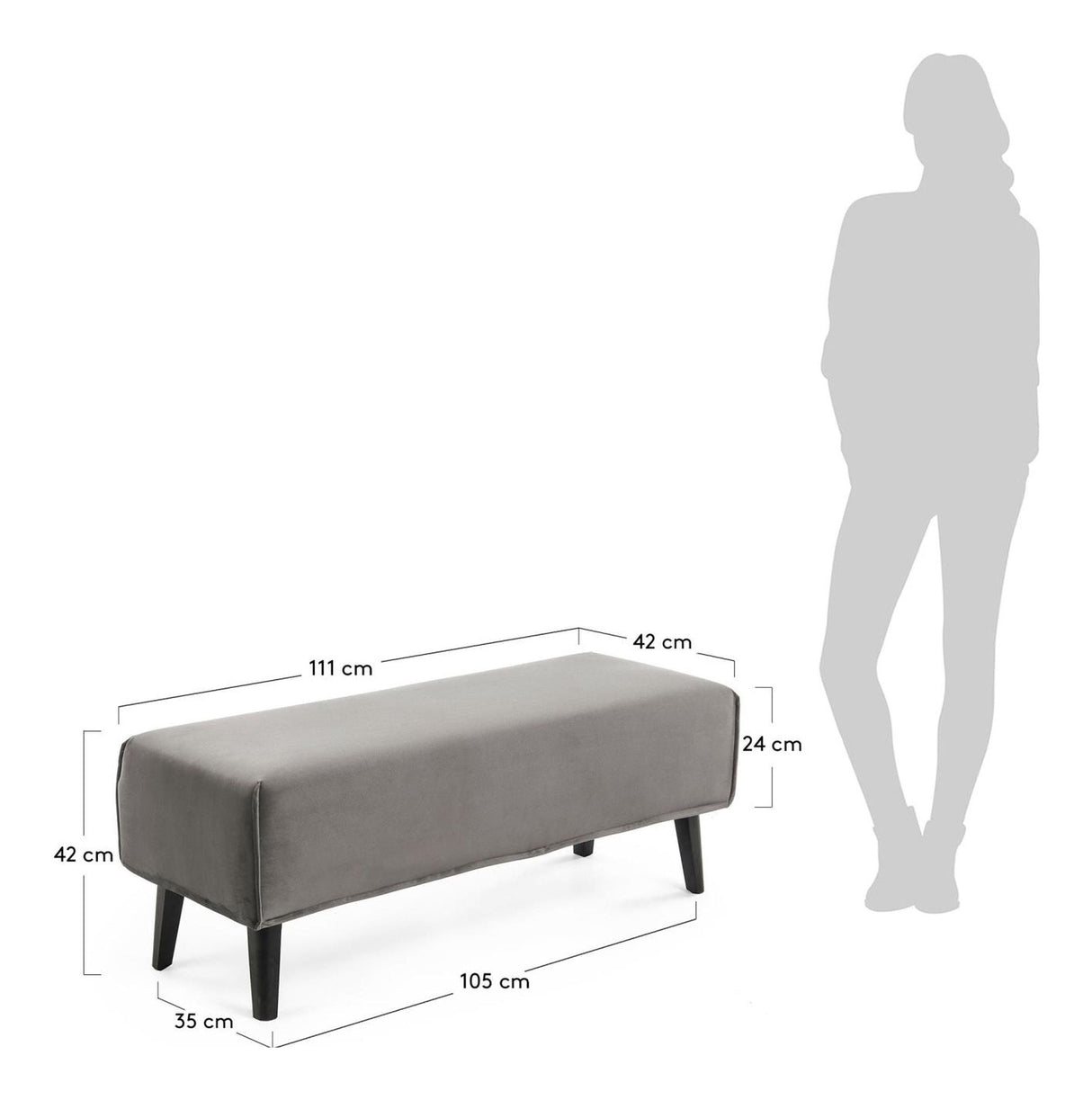 Dyla Bench, Gray Velvet, B: 111