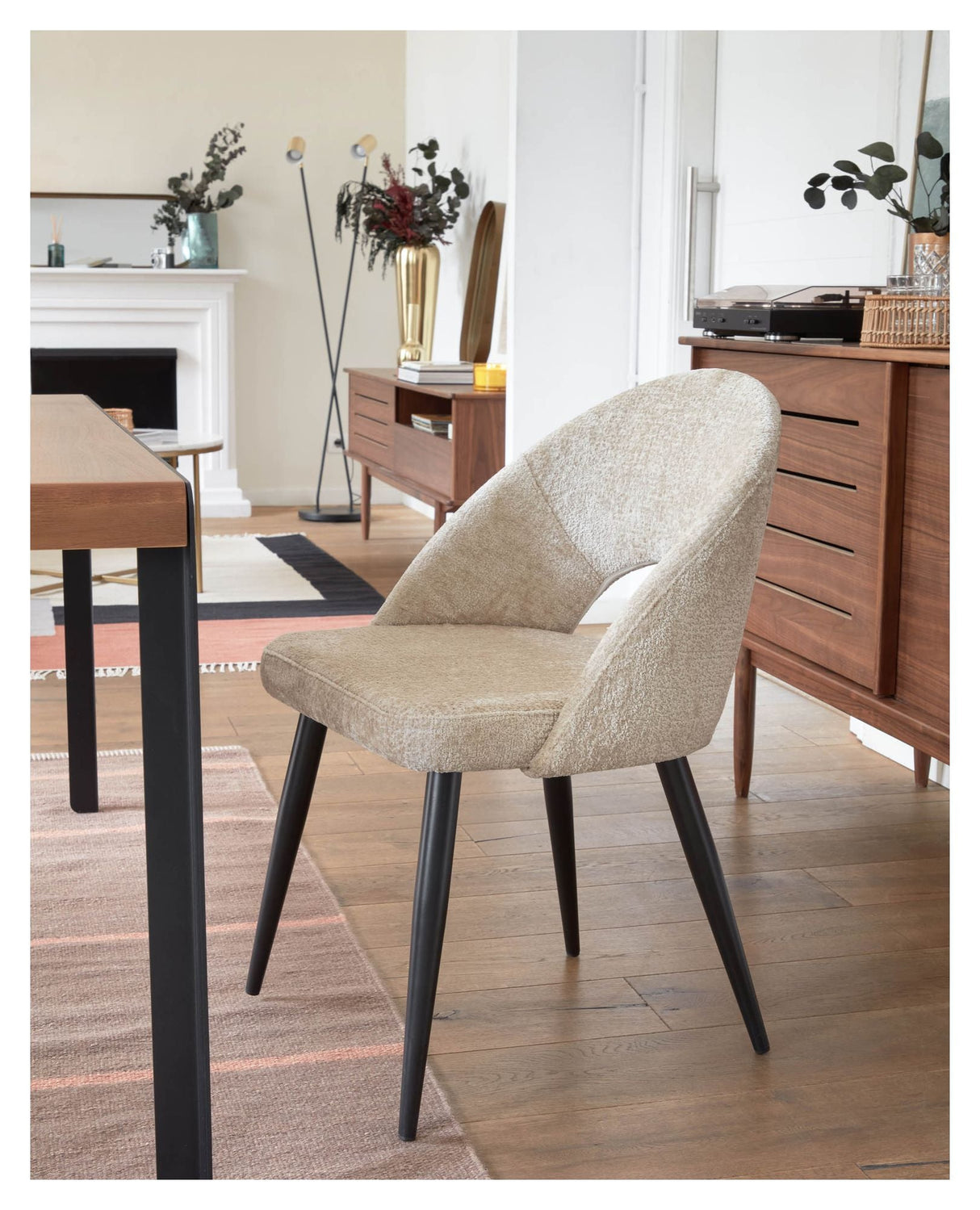 Mael Dining Chair, Beige Chenille