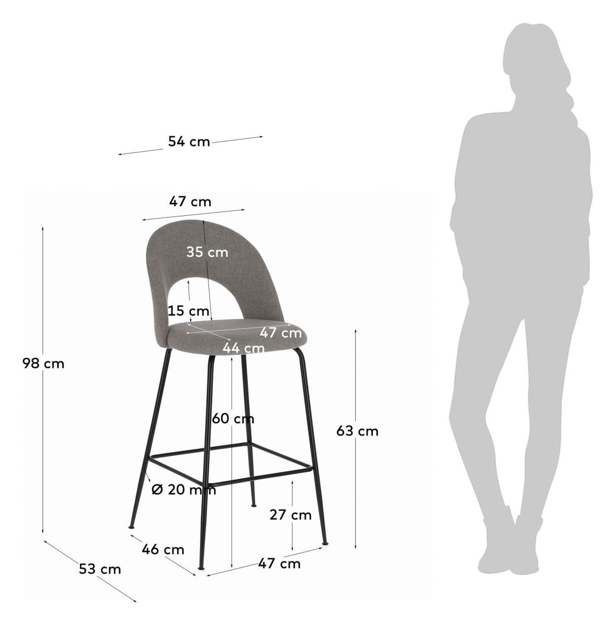 Mahalia Barstool H: 63, lysegrå