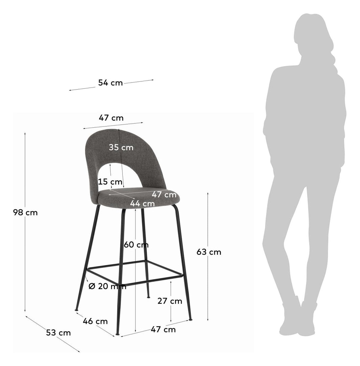 Mahalia Barstool H: 63, mørkegrå