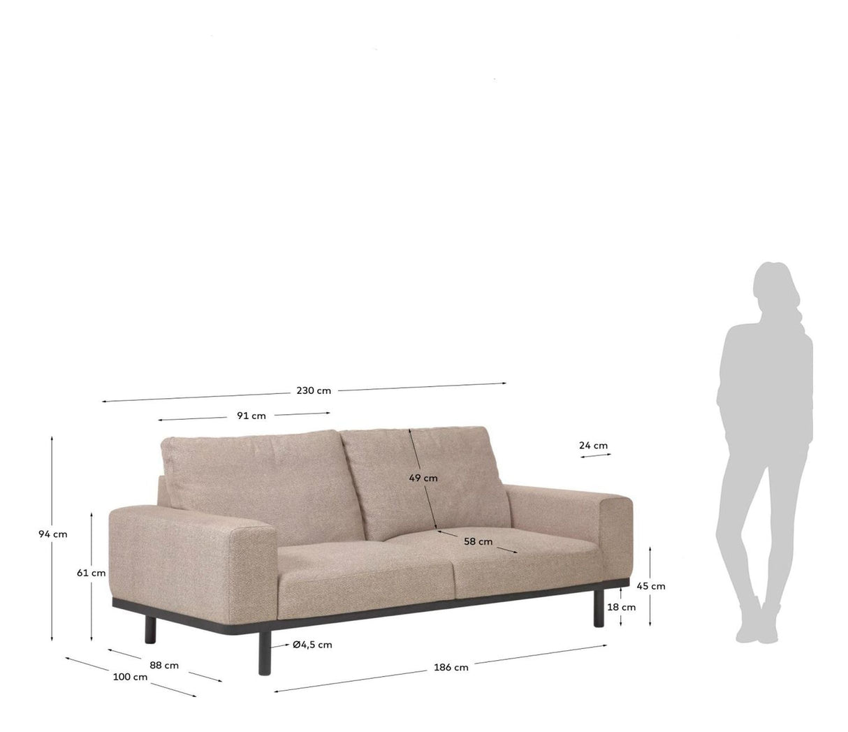 NOA 3-er. Sofa, beige/svart