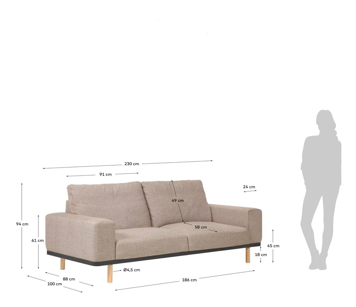 NOA 3-er. Sofa, beige/eik