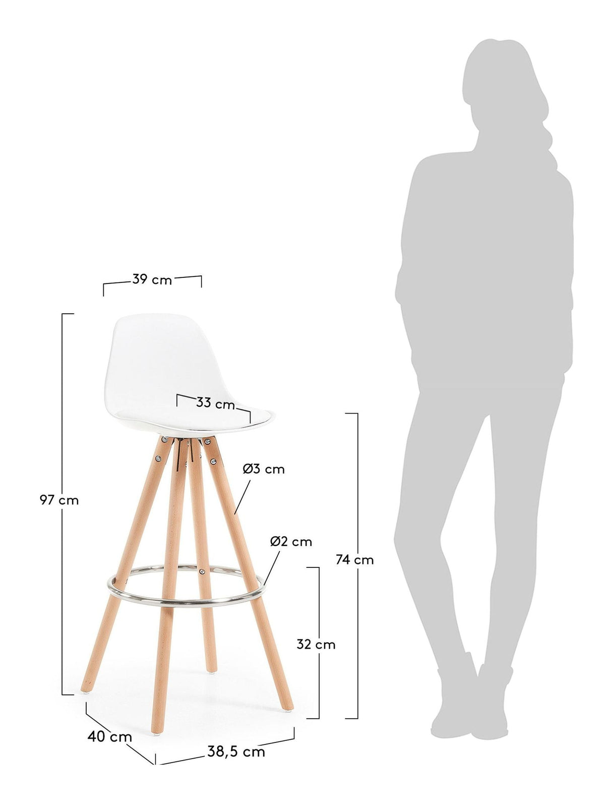 Slad Barstool, White, H: 74