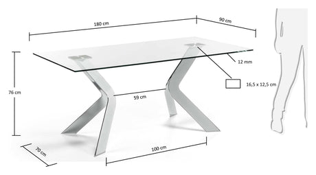 Westport spisebord, herdet glass, 180x90