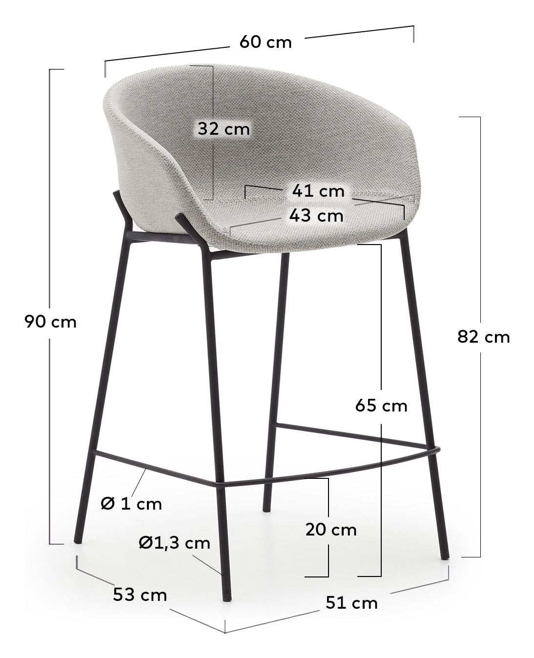 Yvette Barstool, Light Grey, H: 65