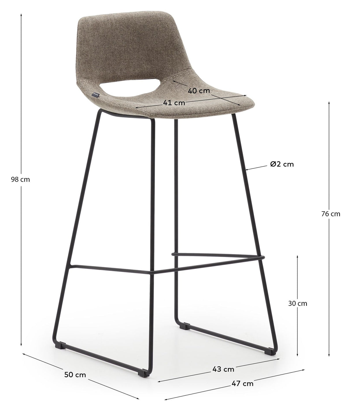 Zahara Barstool, Brown Fabric, H: 76