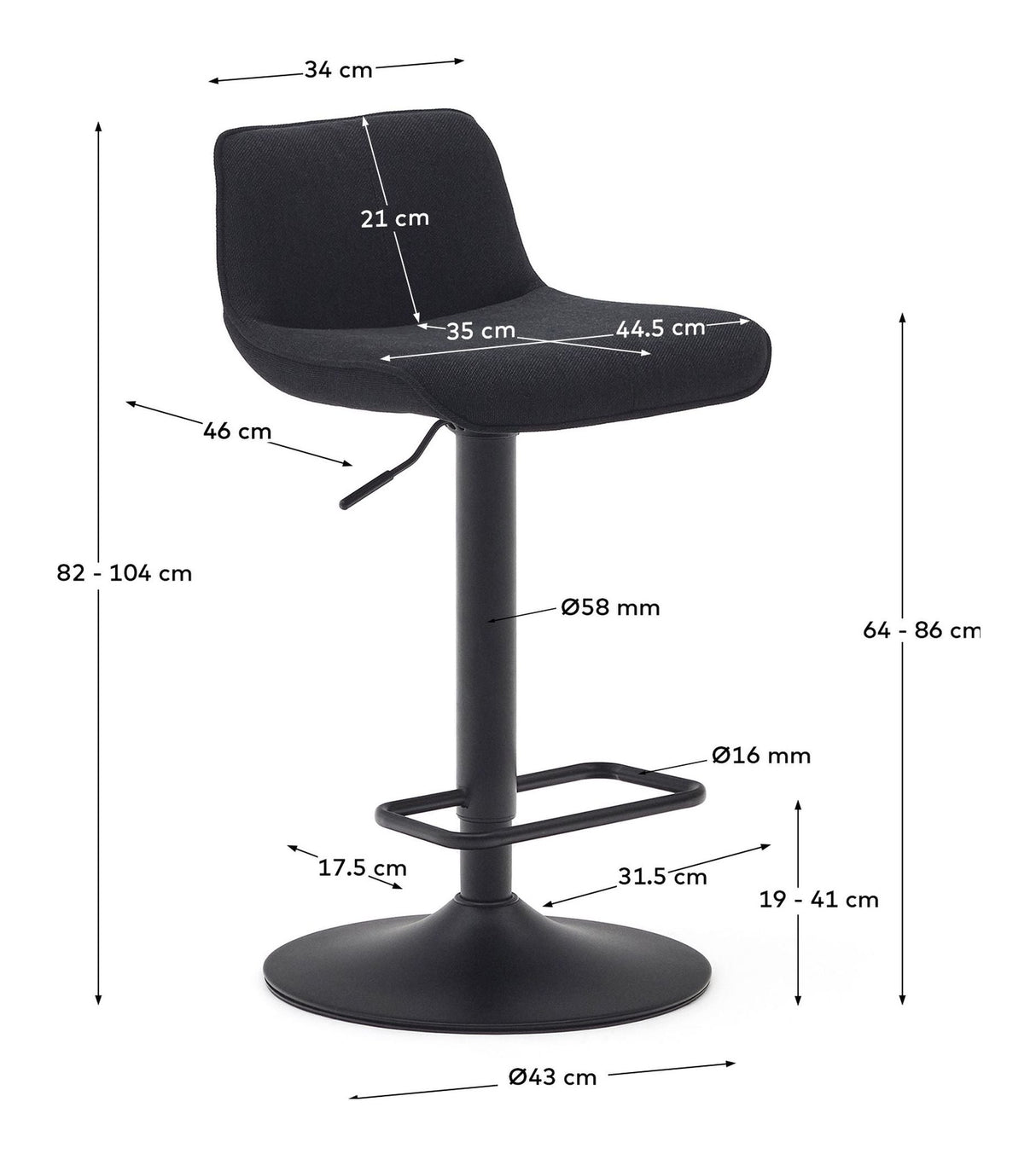 Zend barkrakk med sving, svart, H: 85