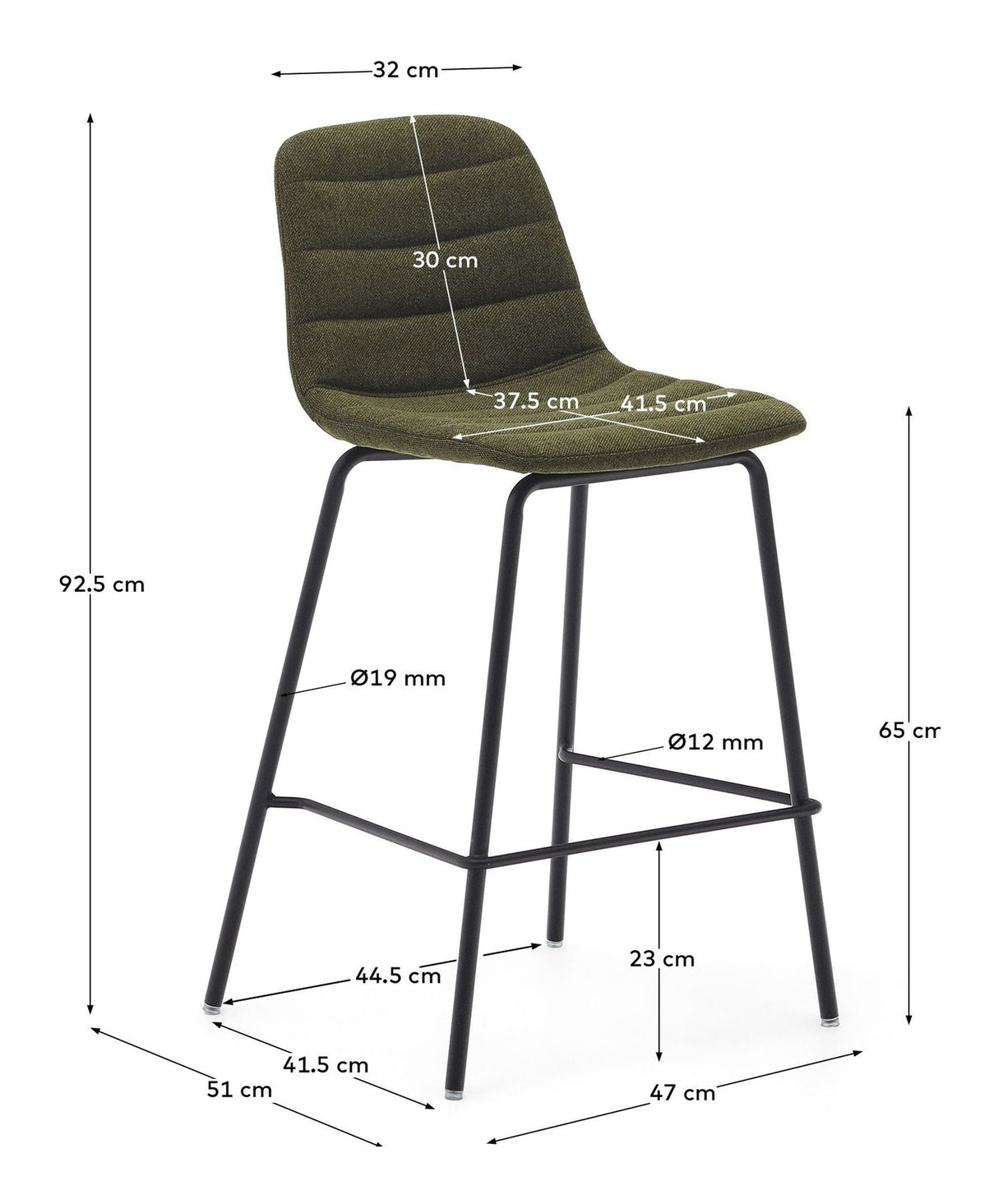 Zunilda Bar Stool, Green, H: 65