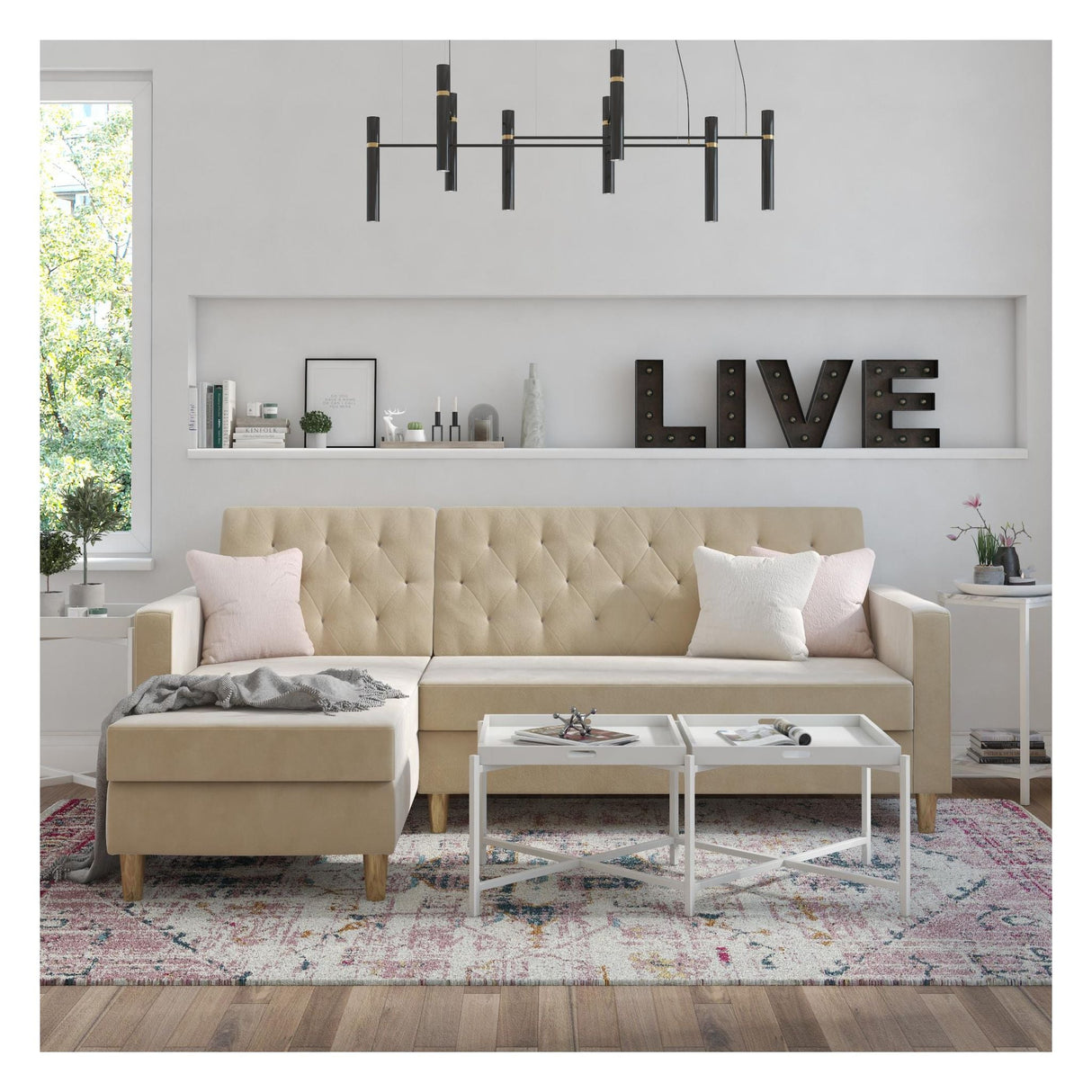 Liberty Sofa Bed With Chaise Longue, Ivory