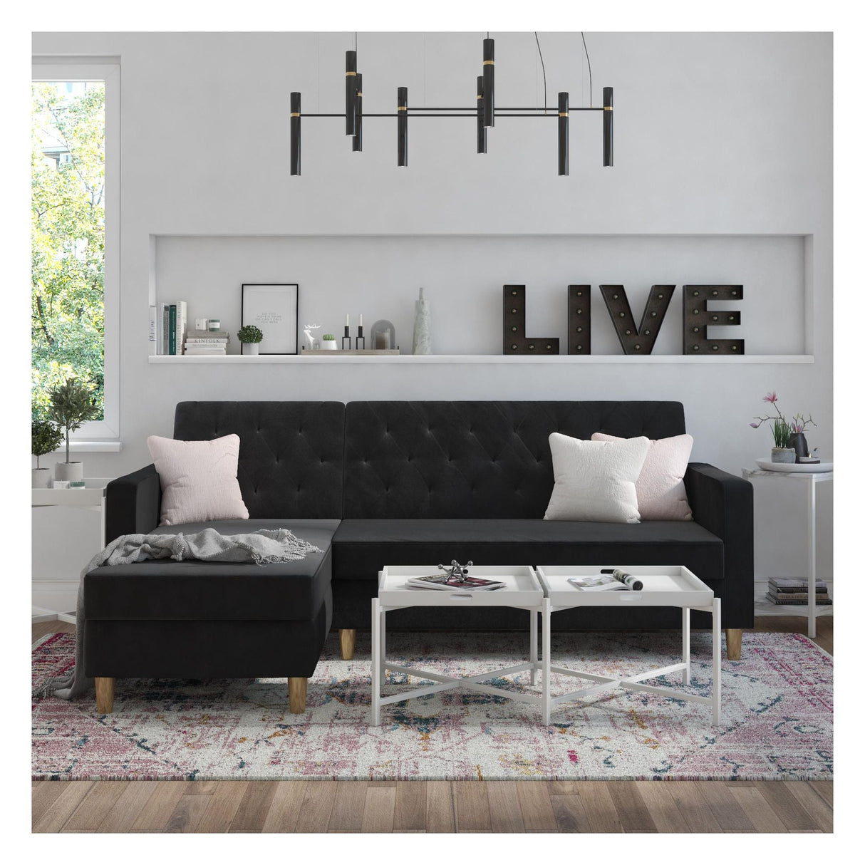 Liberty Sofa Bed with Chaise Longue, Black