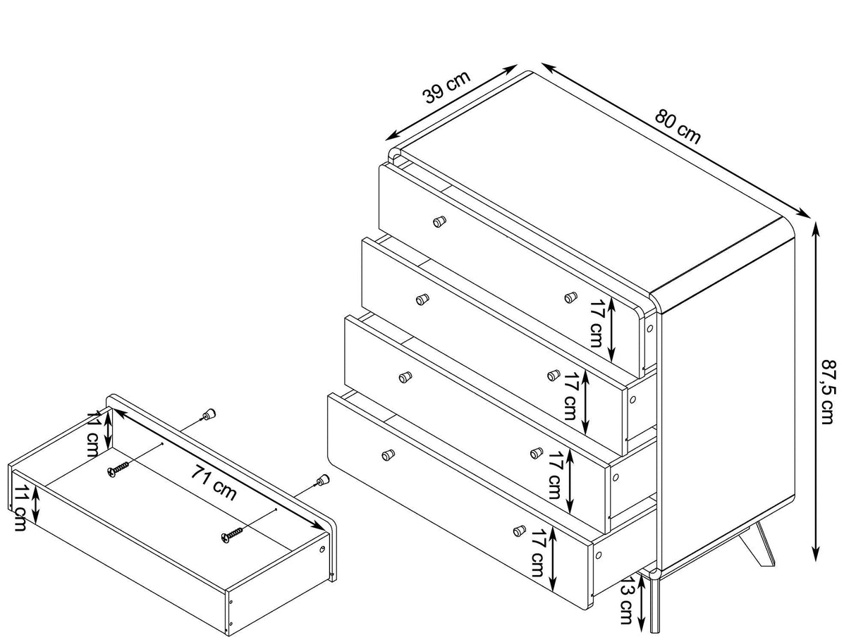 Carl Chest w. 4 skuffer, svart/natur