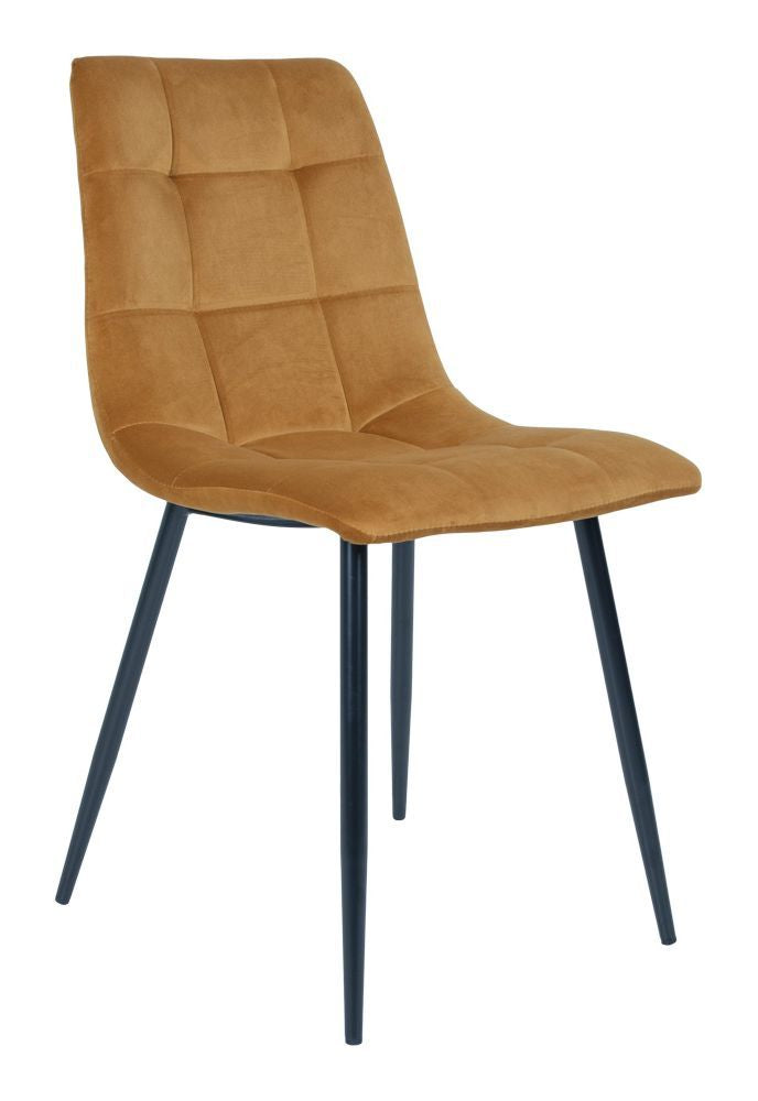 Middelfart Dining Chair, Mustard Yellow Velvet med svarte ben