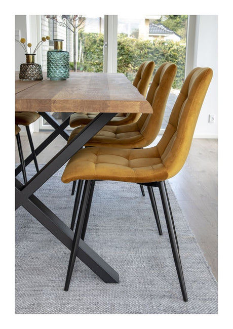 Middelfart Dining Chair, Mustard Yellow Velvet med svarte ben