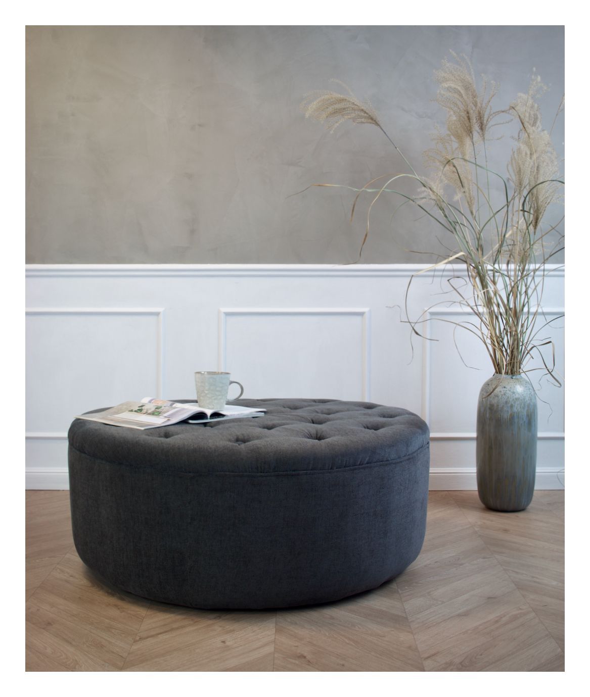 Njordec Dimple Pouf, Dark Grey, Ø100