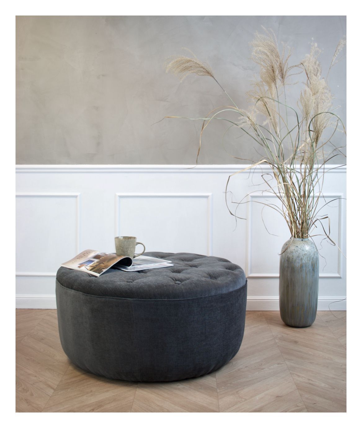 Njordec Dimple Pouf, Dark Grey, Ø84