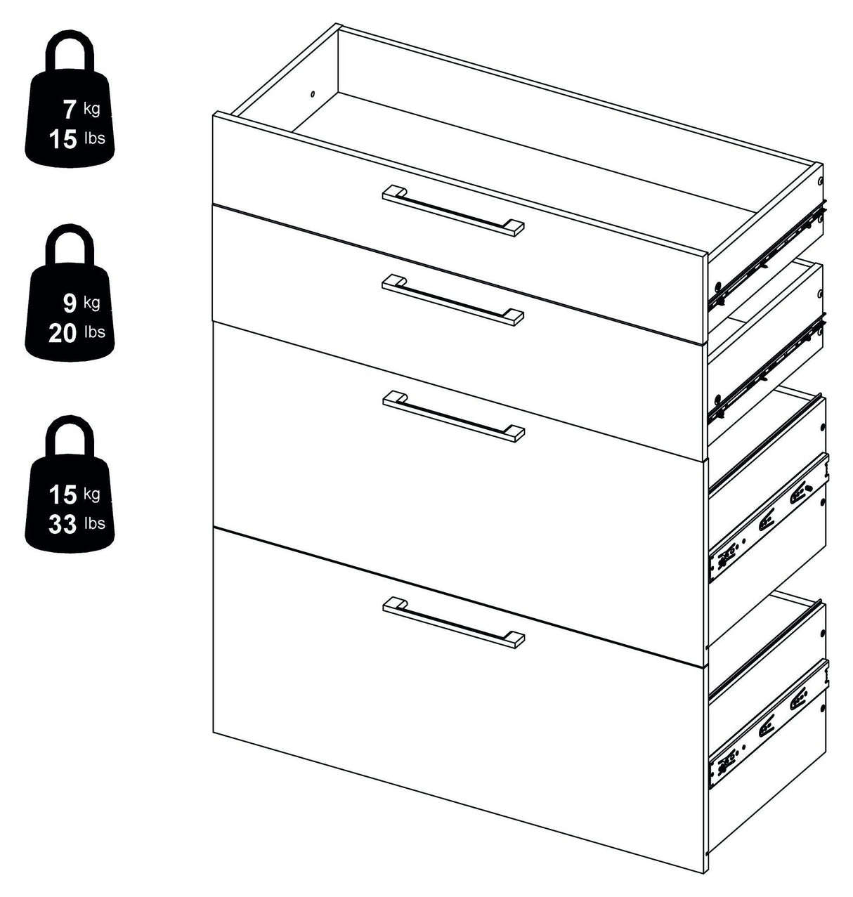 Prima ekstra skuffer - 4 stk. Hvit