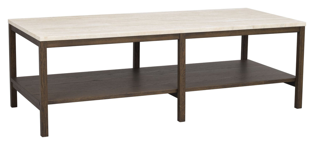 Orwel Coffee table, Beige travertine, Brown oak, 140x60