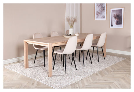 Elegant spisebord m. Forlengelse med 6 polarstoler, beige velour