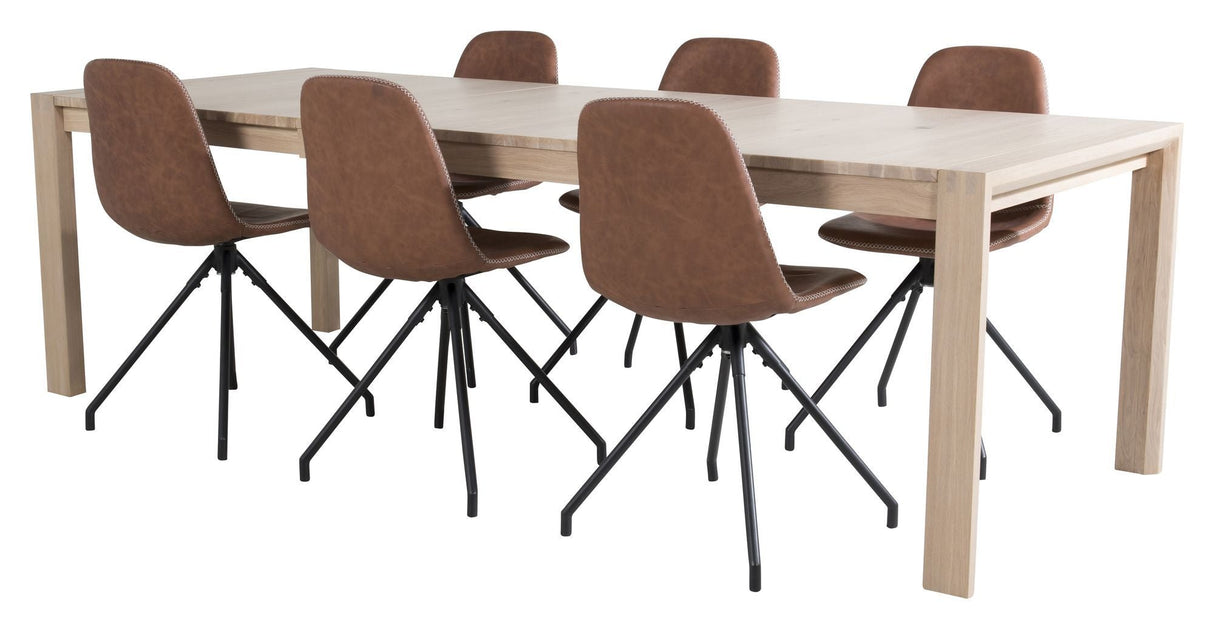 Elegant spisebord med. Utvidelse med 6 polare stoler w. Spin, Brown Pu