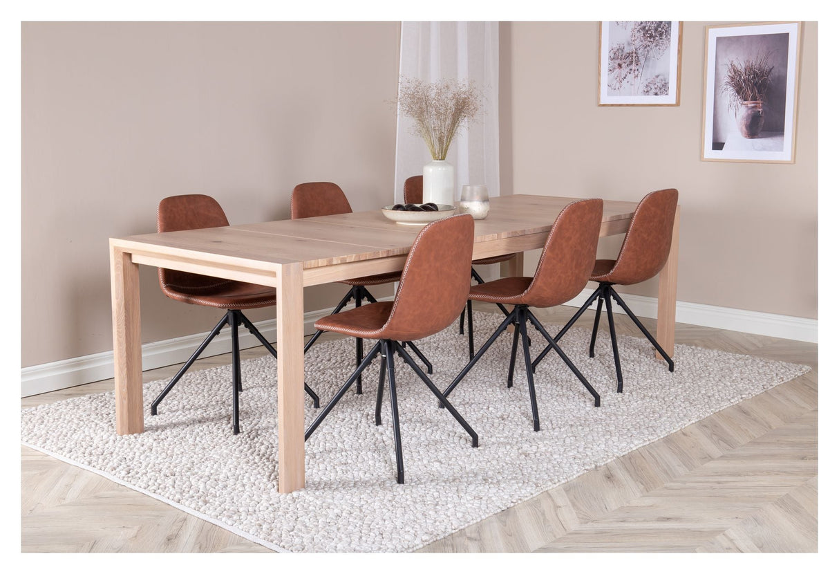 Elegant spisebord med. Utvidelse med 6 polare stoler w. Spin, Brown Pu